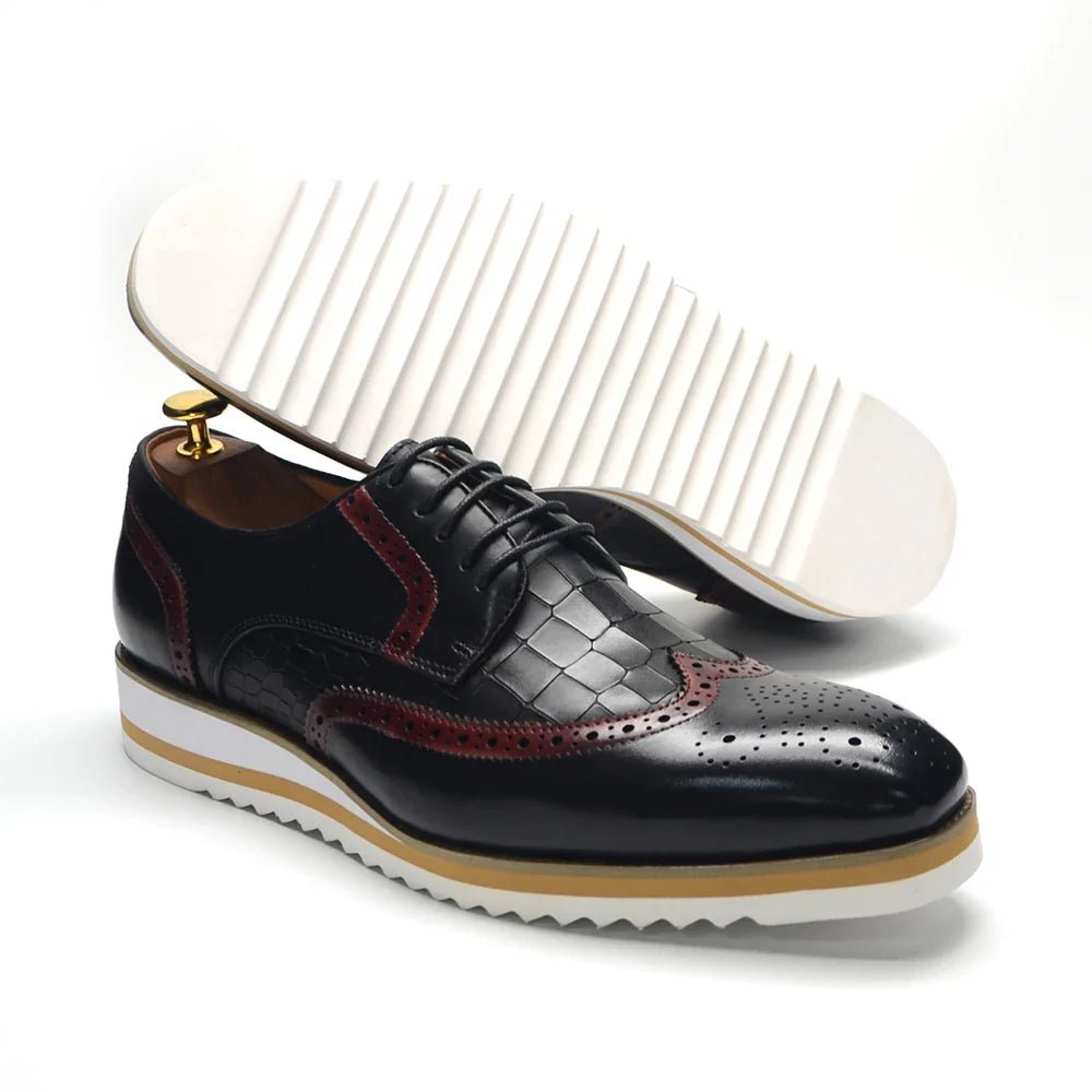 Italy Men's Wingtip Derby Shoes | Classic Modern Color Block Oxfords (Height Increasing, Genuine Leather) - Luzilly Bridal & Apparel