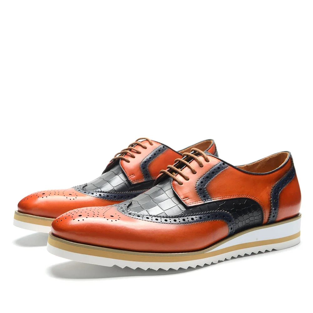 Italy Men's Wingtip Derby Shoes | Classic Modern Color Block Oxfords (Height Increasing, Genuine Leather) - Luzilly Bridal & Apparel