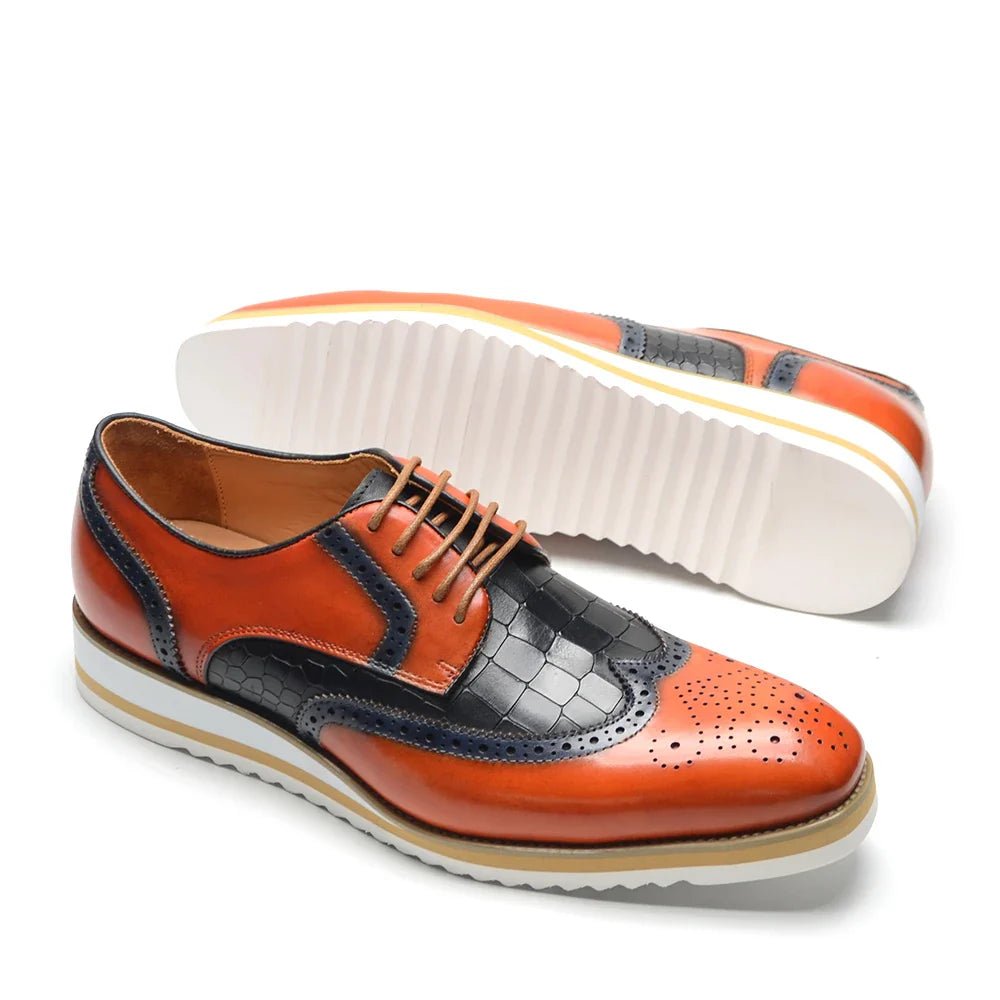 Italy Men's Wingtip Derby Shoes | Classic Modern Color Block Oxfords (Height Increasing, Genuine Leather) - Luzilly Bridal & Apparel