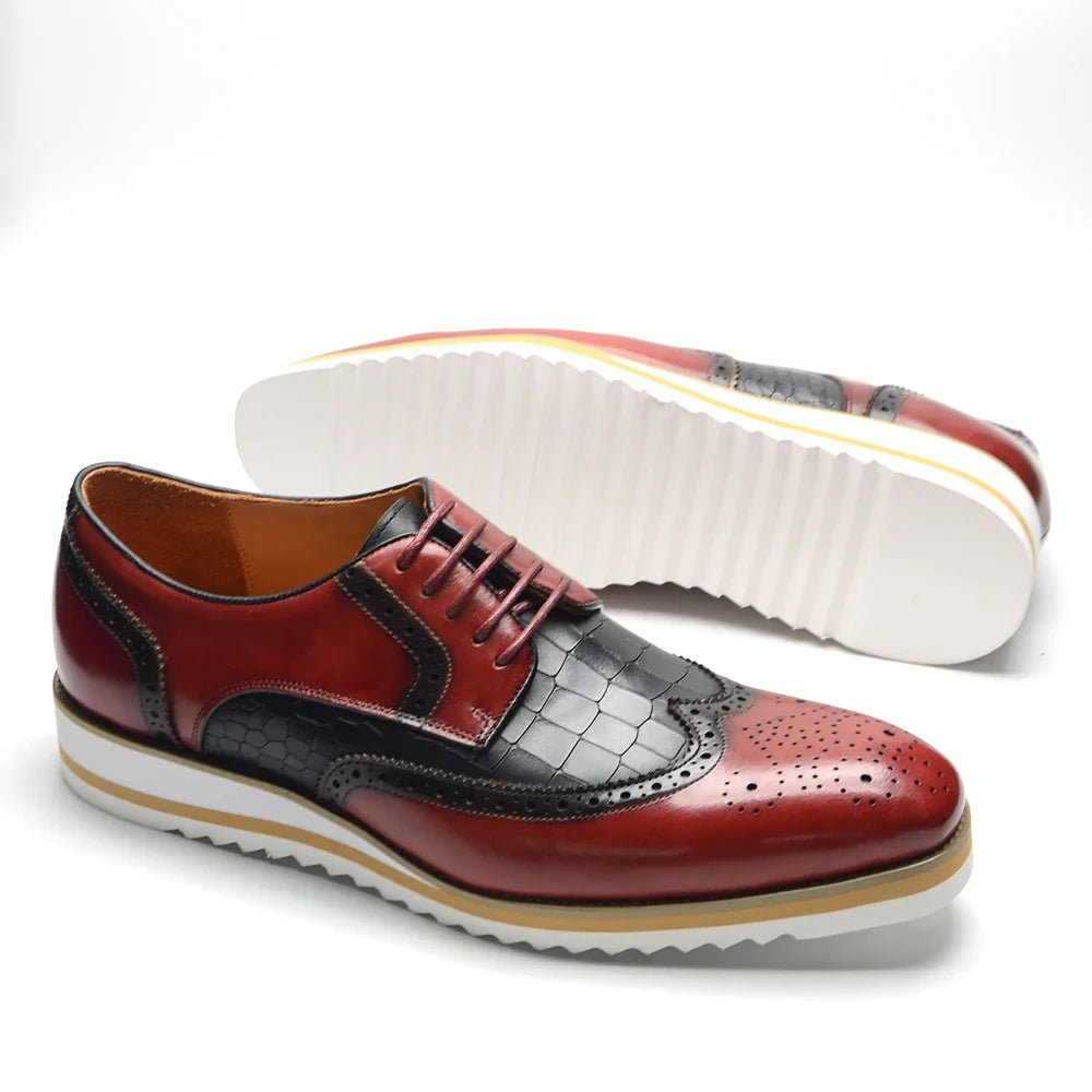 Italy Men's Wingtip Derby Shoes | Classic Modern Color Block Oxfords (Height Increasing, Genuine Leather) - Luzilly Bridal & Apparel
