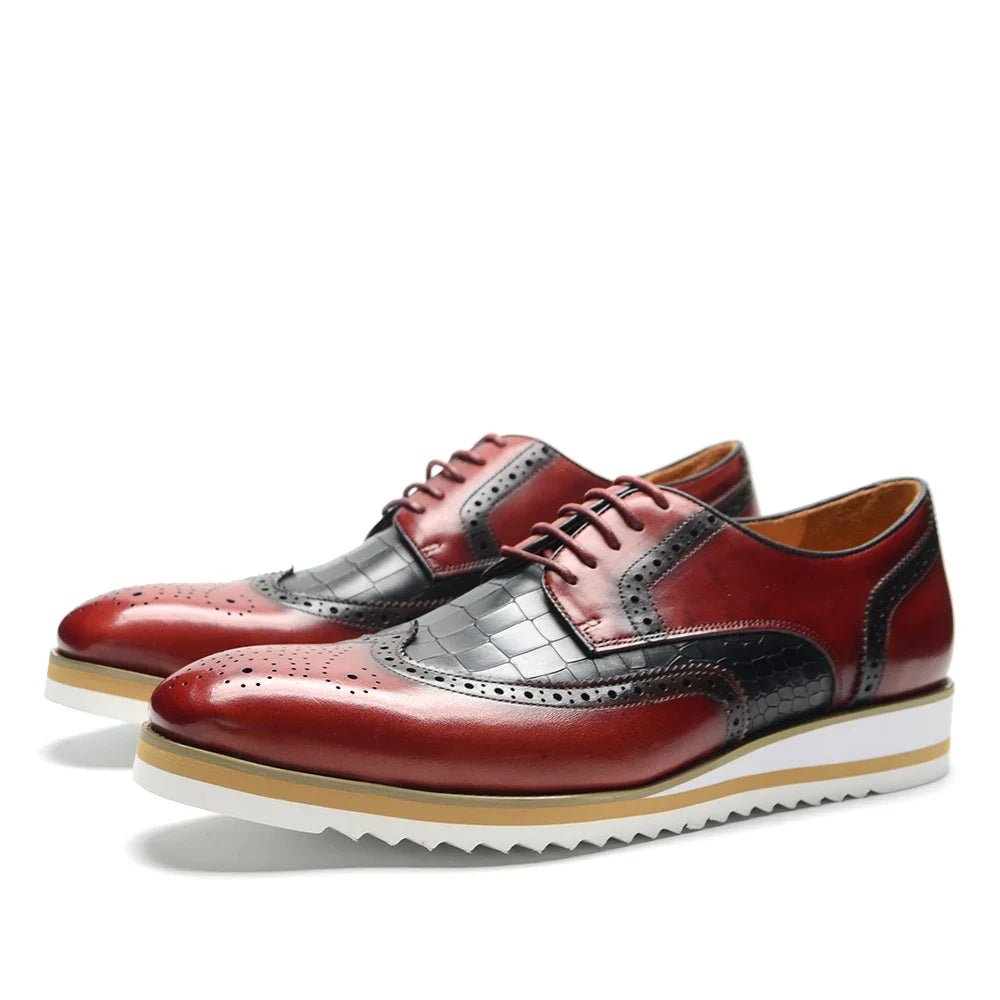Italy Men's Wingtip Derby Shoes | Classic Modern Color Block Oxfords (Height Increasing, Genuine Leather) - Luzilly Bridal & Apparel