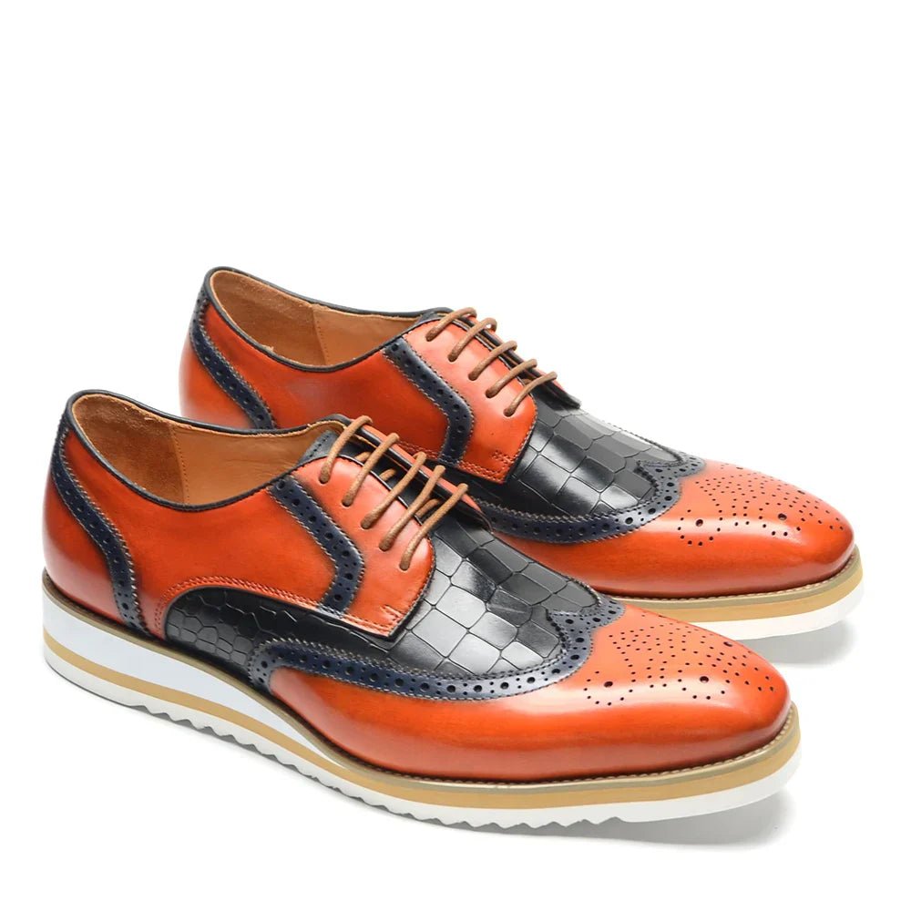 Italy Men's Wingtip Derby Shoes | Classic Modern Color Block Oxfords (Height Increasing, Genuine Leather) - Luzilly Bridal & Apparel