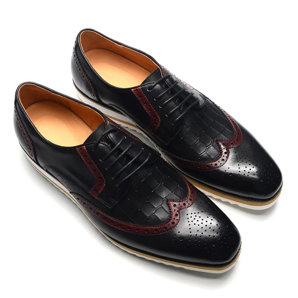 Italy Men's Wingtip Derby Shoes | Classic Modern Color Block Oxfords (Height Increasing, Genuine Leather) - Luzilly Bridal & Apparel