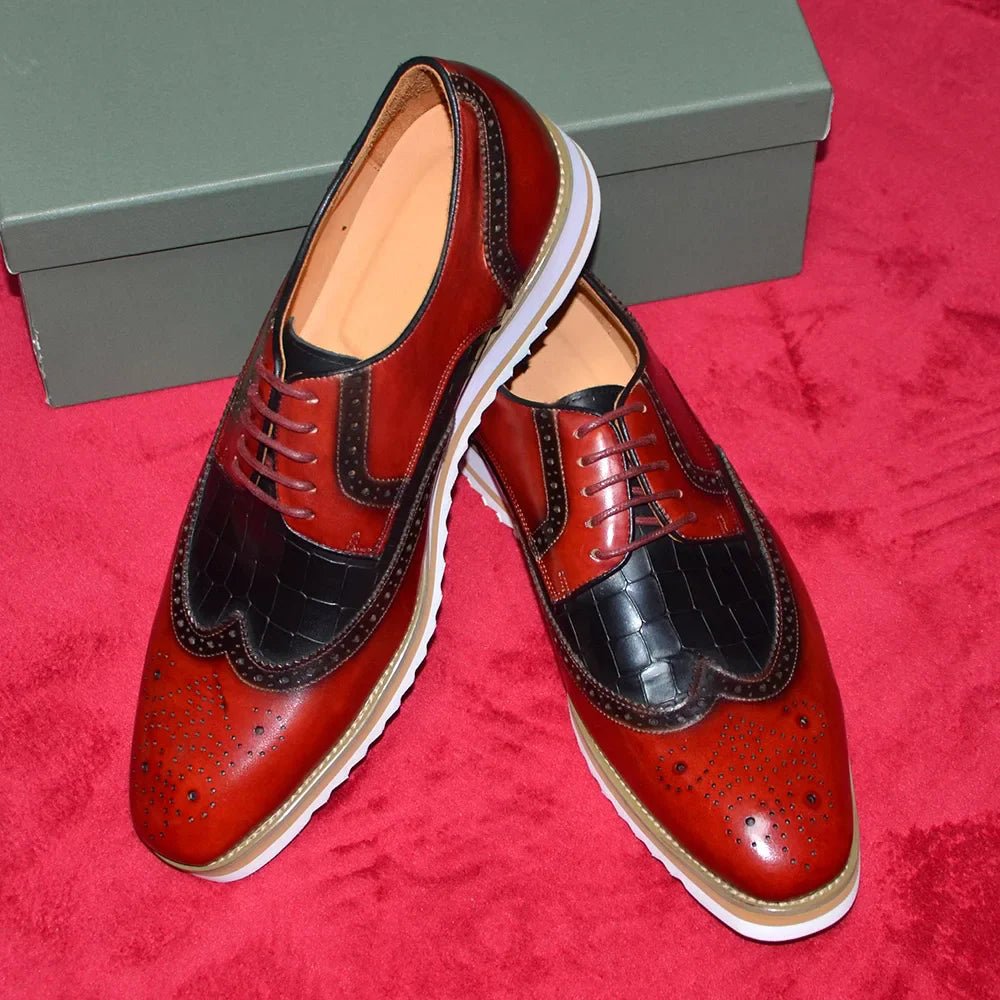Italy Men's Wingtip Derby Shoes | Classic Modern Color Block Oxfords (Height Increasing, Genuine Leather) - Luzilly Bridal & Apparel