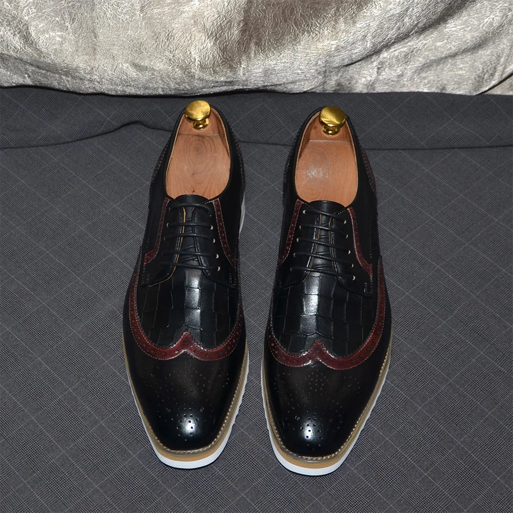 Italy Men's Wingtip Derby Shoes | Classic Modern Color Block Oxfords (Height Increasing, Genuine Leather) - Luzilly Bridal & Apparel