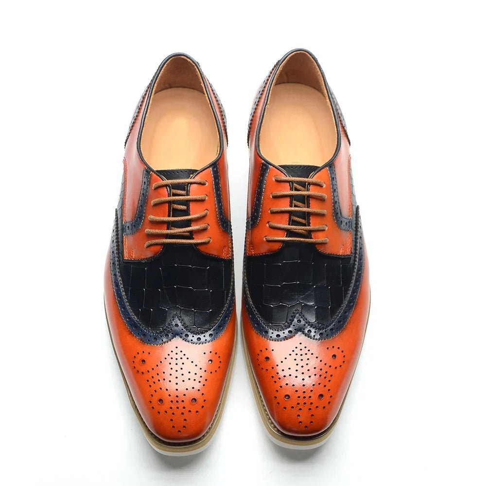 Italy Men's Wingtip Derby Shoes | Classic Modern Color Block Oxfords (Height Increasing, Genuine Leather) - Luzilly Bridal & Apparel