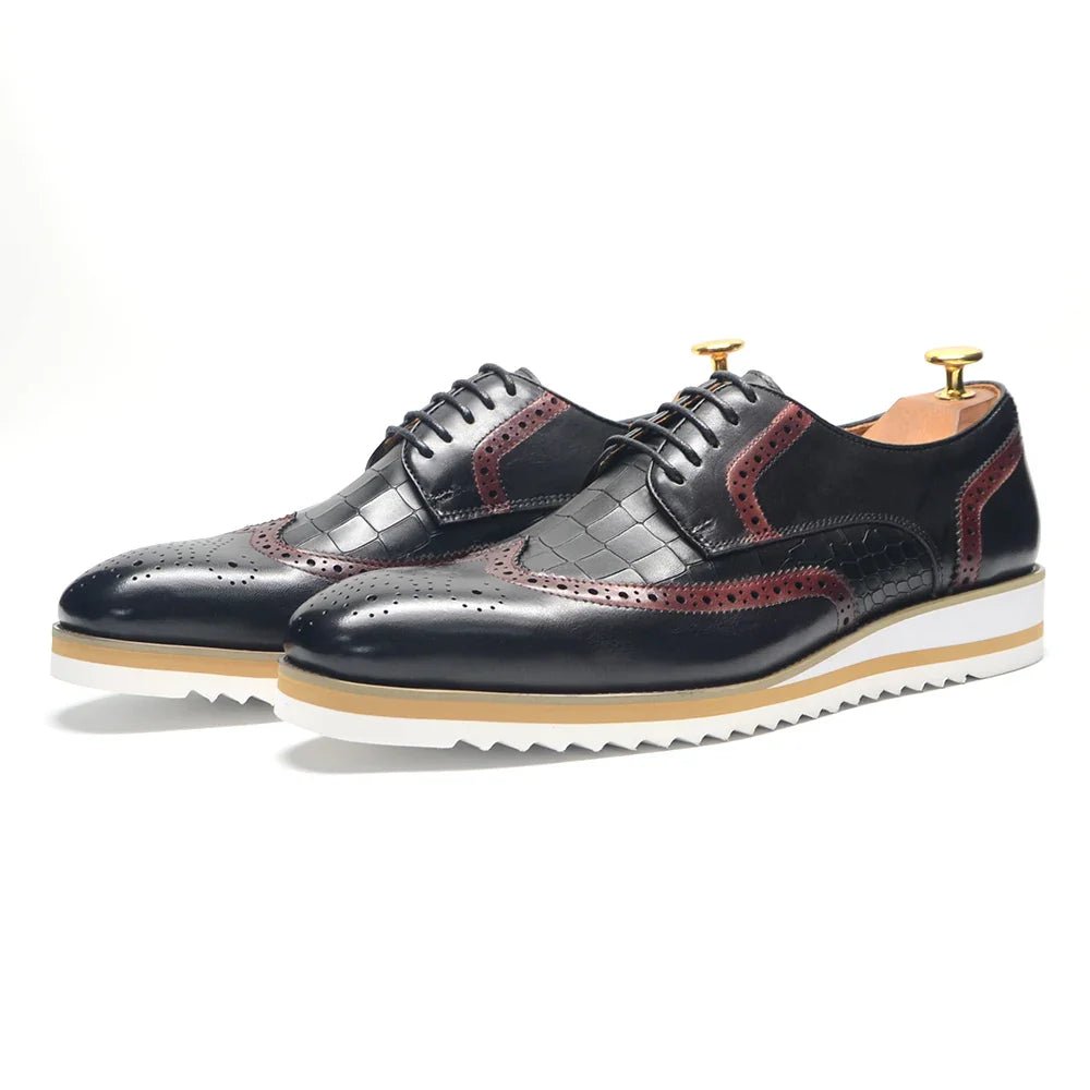 Italy Men's Wingtip Derby Shoes | Classic Modern Color Block Oxfords (Height Increasing, Genuine Leather) - Luzilly Bridal & Apparel