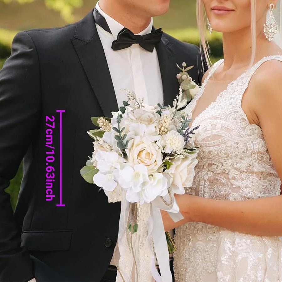 Ivory and Burgundy Rose Bridal Bouquet - Luzilly Bridal & Apparel