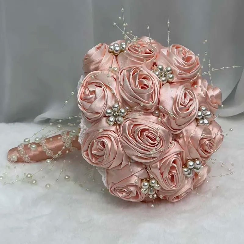 Ivory Ribbon & Pearl Beaded Bridal Bouquet - Luzilly Bridal & Apparel
