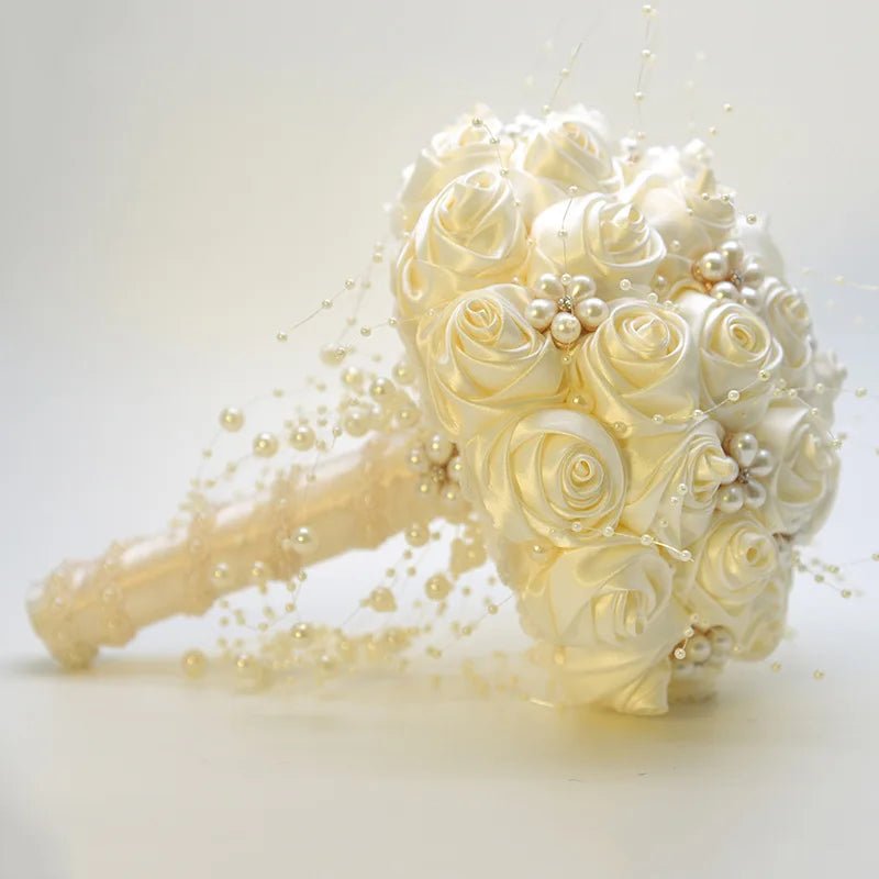Ivory Ribbon & Pearl Beaded Bridal Bouquet - Luzilly Bridal & Apparel