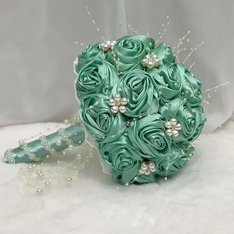 Ivory Ribbon & Pearl Beaded Bridal Bouquet - Luzilly Bridal & Apparel