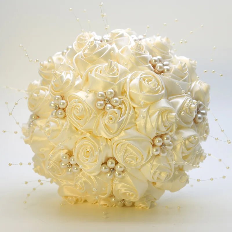 Ivory Ribbon & Pearl Beaded Bridal Bouquet - Luzilly Bridal & Apparel