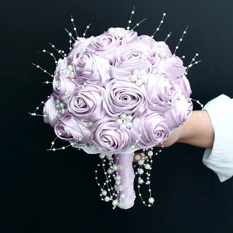 Ivory Ribbon & Pearl Beaded Bridal Bouquet - Luzilly Bridal & Apparel