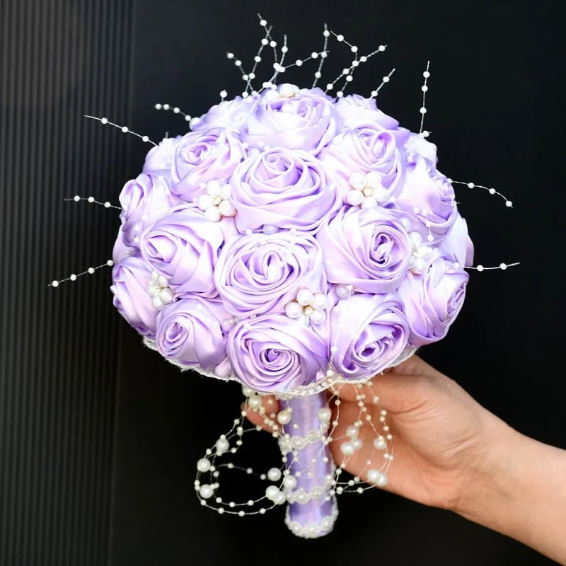 Ivory Ribbon & Pearl Beaded Bridal Bouquet - Luzilly Bridal & Apparel