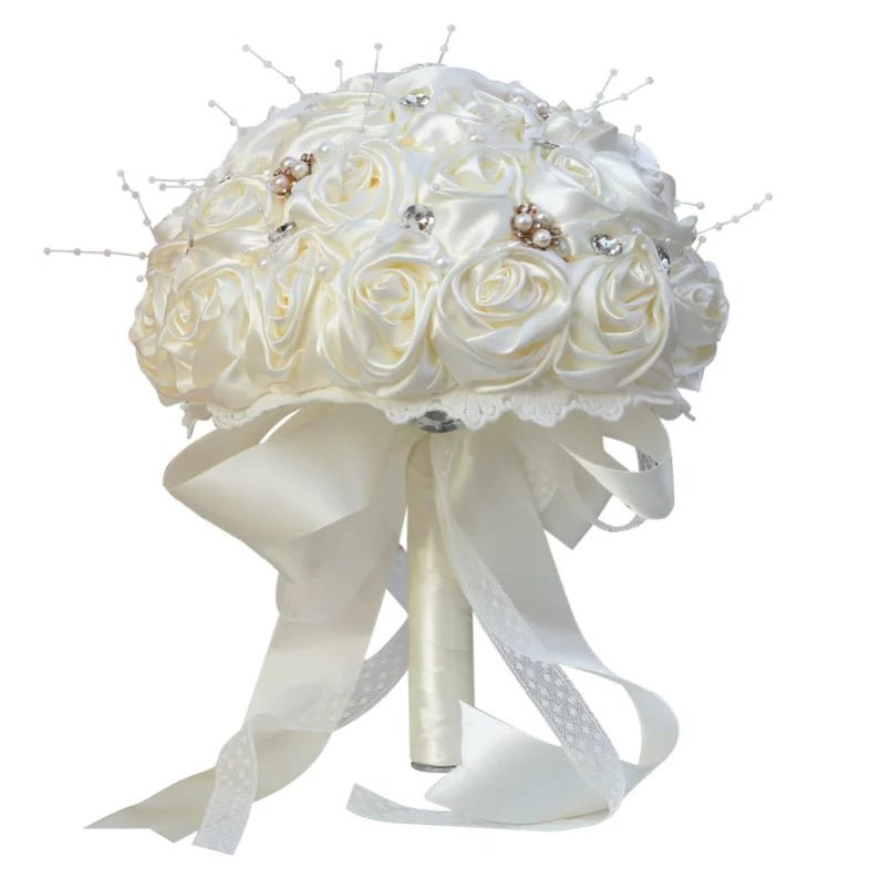 Ivory Ribbon & Pearl Beaded Bridal Bouquet - Luzilly Bridal & Apparel