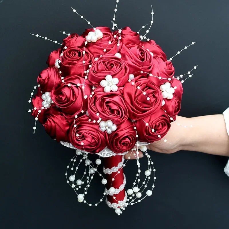 Ivory Ribbon & Pearl Beaded Bridal Bouquet - Luzilly Bridal & Apparel