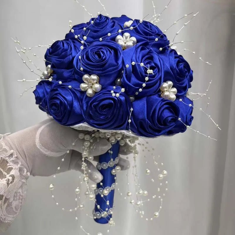 Ivory Ribbon & Pearl Beaded Bridal Bouquet - Luzilly Bridal & Apparel