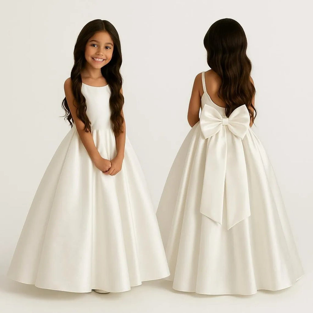 Ivory Satin A-Line Flower Girl Dress - Luzilly Bridal & Apparel