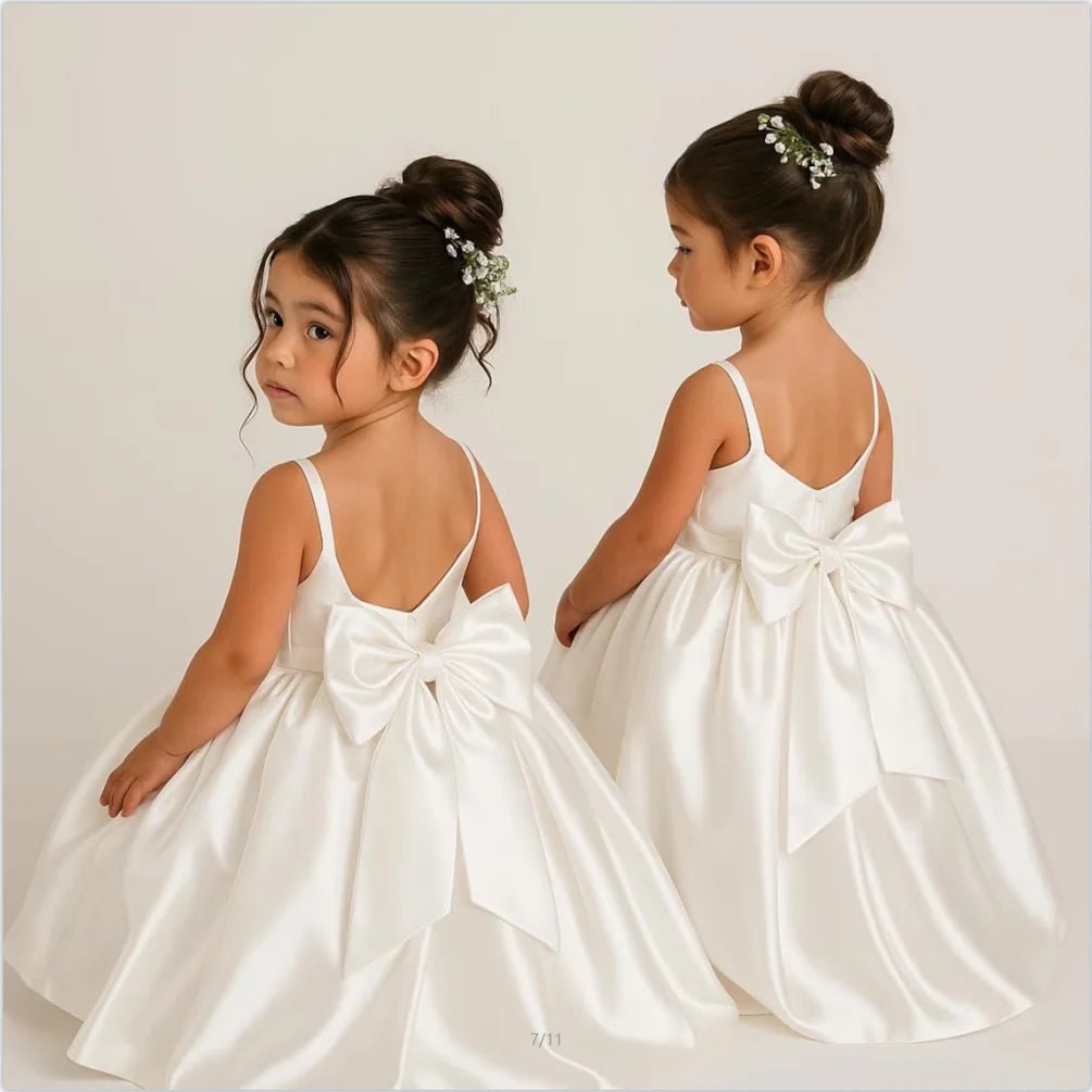 Ivory Satin A-Line Flower Girl Dress - Luzilly Bridal & Apparel