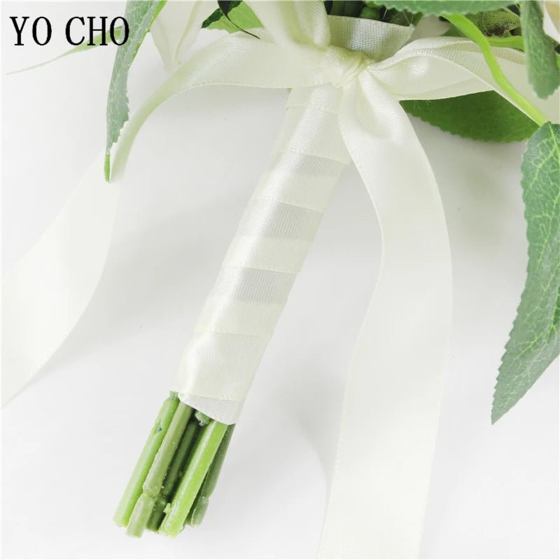 Ivory Silk Rose Bouquet with Ribbon and Hemp Handle - Luzilly Bridal & Apparel