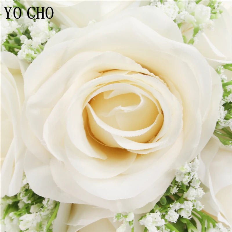 Ivory Silk Rose Bouquet with Ribbon and Hemp Handle - Luzilly Bridal & Apparel