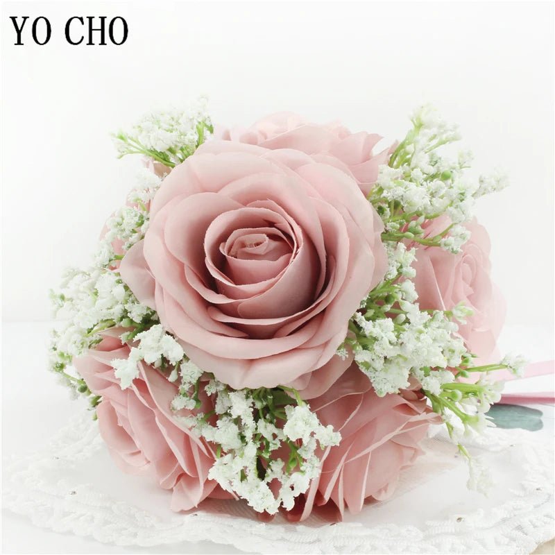 Ivory Silk Rose Bouquet with Ribbon and Hemp Handle - Luzilly Bridal & Apparel
