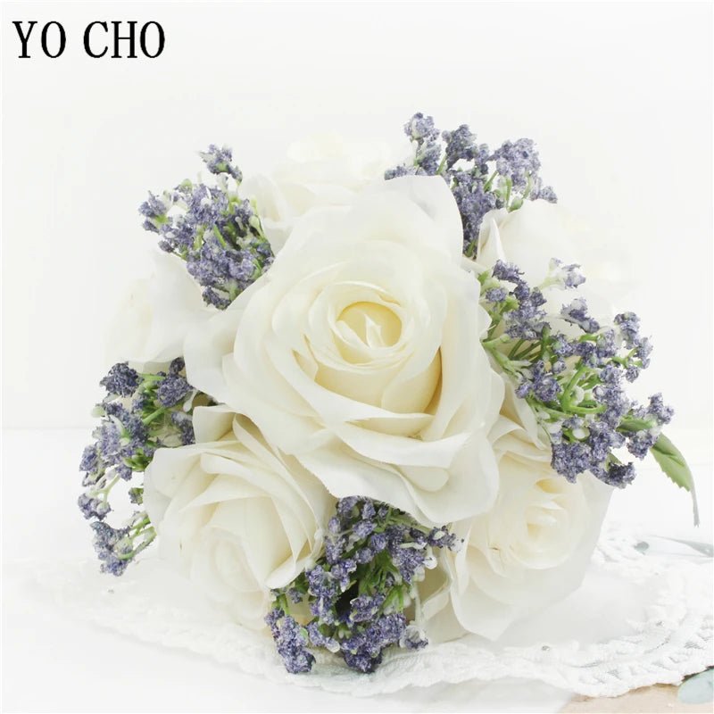 Ivory Silk Rose Bouquet with Ribbon and Hemp Handle - Luzilly Bridal & Apparel