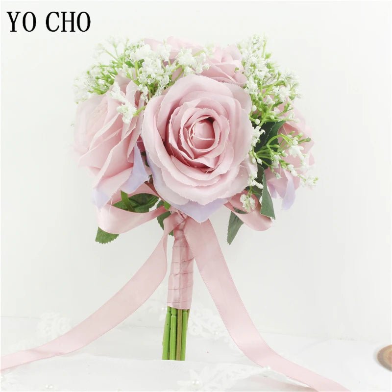 Ivory Silk Rose Bouquet with Ribbon and Hemp Handle - Luzilly Bridal & Apparel
