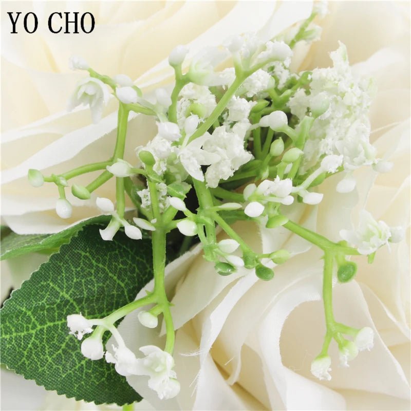 Ivory Silk Rose Bouquet with Ribbon and Hemp Handle - Luzilly Bridal & Apparel