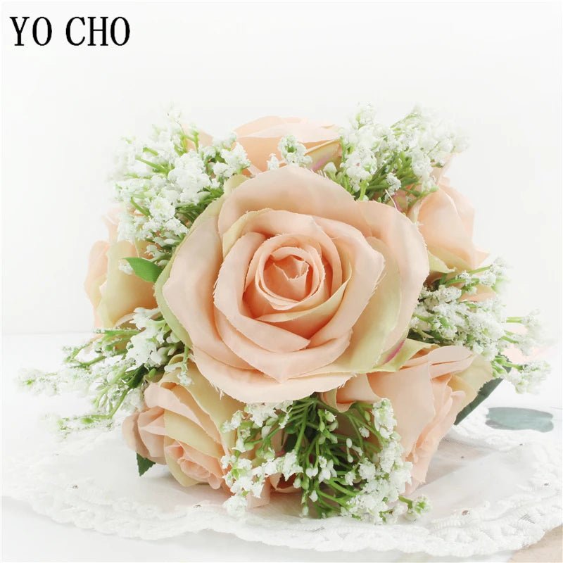 Ivory Silk Rose Bouquet with Ribbon and Hemp Handle - Luzilly Bridal & Apparel