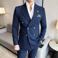 (Jacket+Pants)Luxury Checkered Double Breasted Suit 2 Pieces Fashion Business Slim Fit Social Formal Suit Evening Dress 5XL-M - Luzilly Bridal & Apparel