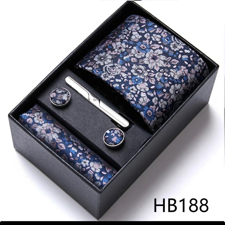 Jacquard Fashion Brand Tie Pocket Squares Set For Men Tie Handkerchief Cufflink Necktie Gift Box Fit Wedding Holiday Workplace - Luzilly Bridal & Apparel