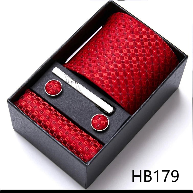 Jacquard Fashion Brand Tie Pocket Squares Set For Men Tie Handkerchief Cufflink Necktie Gift Box Fit Wedding Holiday Workplace - Luzilly Bridal & Apparel