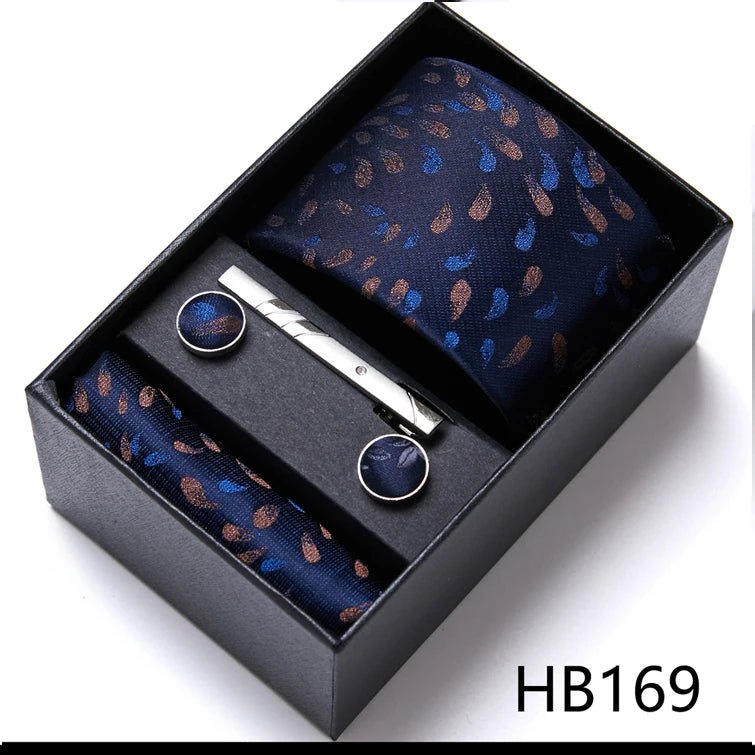Jacquard Fashion Brand Tie Pocket Squares Set For Men Tie Handkerchief Cufflink Necktie Gift Box Fit Wedding Holiday Workplace - Luzilly Bridal & Apparel