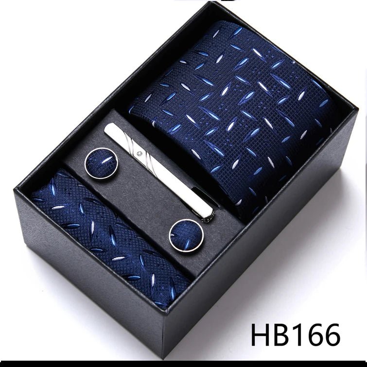 Jacquard Fashion Brand Tie Pocket Squares Set For Men Tie Handkerchief Cufflink Necktie Gift Box Fit Wedding Holiday Workplace - Luzilly Bridal & Apparel