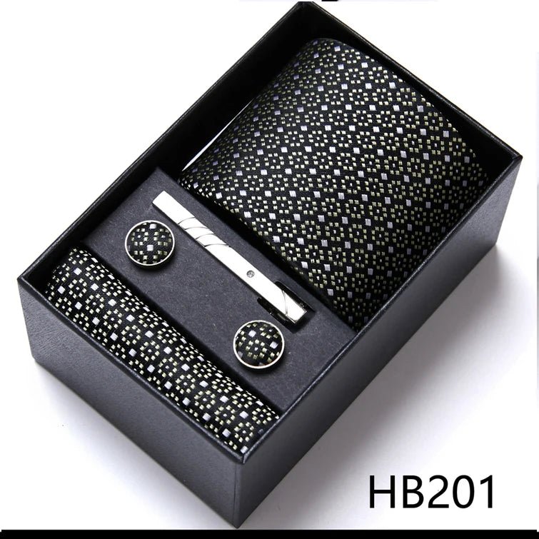 Jacquard Fashion Brand Tie Pocket Squares Set For Men Tie Handkerchief Cufflink Necktie Gift Box Fit Wedding Holiday Workplace - Luzilly Bridal & Apparel