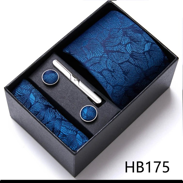 Jacquard Fashion Brand Tie Pocket Squares Set For Men Tie Handkerchief Cufflink Necktie Gift Box Fit Wedding Holiday Workplace - Luzilly Bridal & Apparel