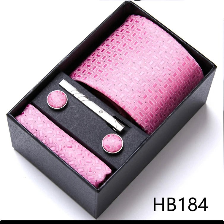Jacquard Fashion Brand Tie Pocket Squares Set For Men Tie Handkerchief Cufflink Necktie Gift Box Fit Wedding Holiday Workplace - Luzilly Bridal & Apparel