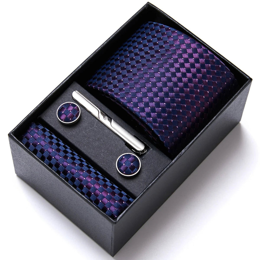 Jacquard Fashion Brand Tie Pocket Squares Set For Men Tie Handkerchief Cufflink Necktie Gift Box Fit Wedding Holiday Workplace - Luzilly Bridal & Apparel