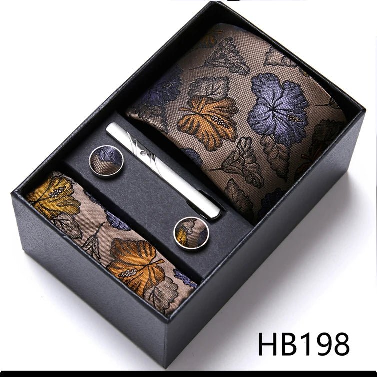 Jacquard Fashion Brand Tie Pocket Squares Set For Men Tie Handkerchief Cufflink Necktie Gift Box Fit Wedding Holiday Workplace - Luzilly Bridal & Apparel