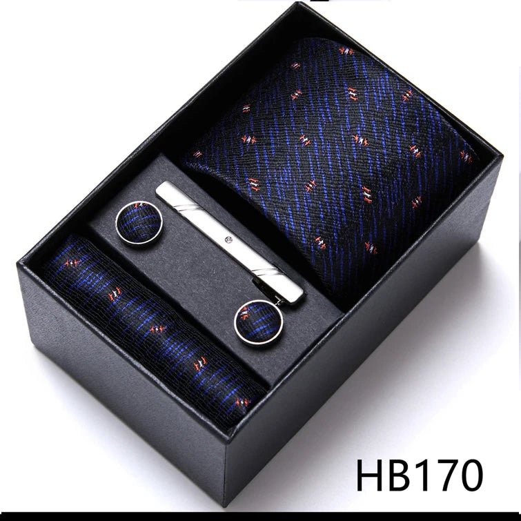 Jacquard Fashion Brand Tie Pocket Squares Set For Men Tie Handkerchief Cufflink Necktie Gift Box Fit Wedding Holiday Workplace - Luzilly Bridal & Apparel