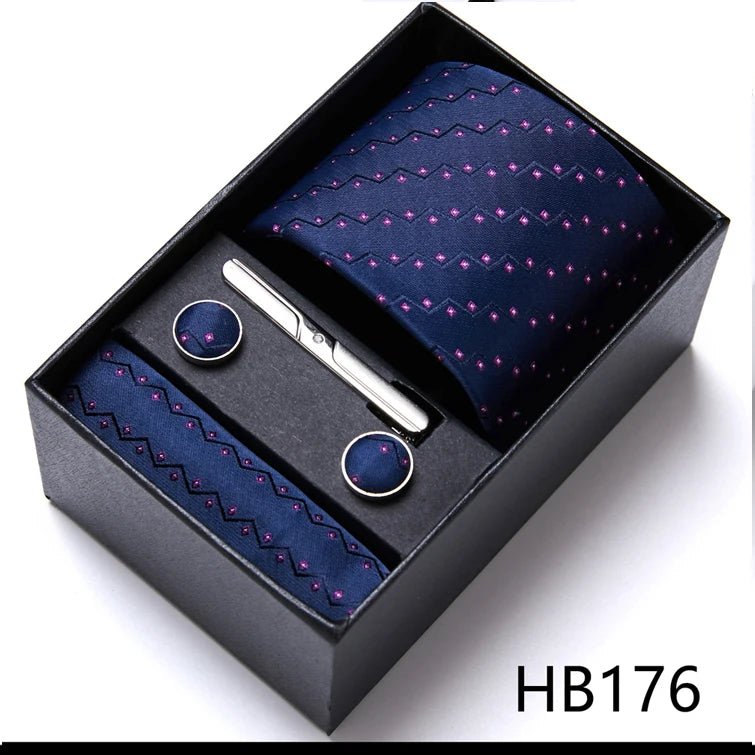 Jacquard Fashion Brand Tie Pocket Squares Set For Men Tie Handkerchief Cufflink Necktie Gift Box Fit Wedding Holiday Workplace - Luzilly Bridal & Apparel