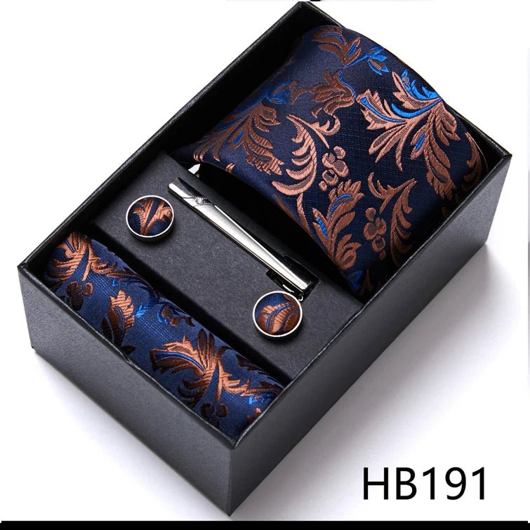 Jacquard Fashion Brand Tie Pocket Squares Set For Men Tie Handkerchief Cufflink Necktie Gift Box Fit Wedding Holiday Workplace - Luzilly Bridal & Apparel