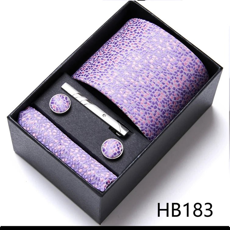Jacquard Fashion Brand Tie Pocket Squares Set For Men Tie Handkerchief Cufflink Necktie Gift Box Fit Wedding Holiday Workplace - Luzilly Bridal & Apparel