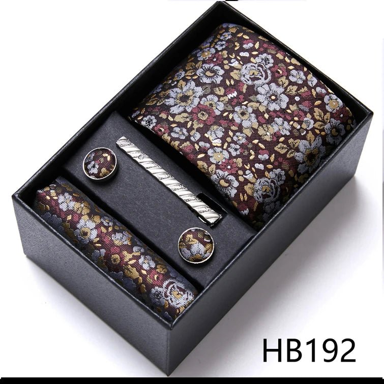Jacquard Fashion Brand Tie Pocket Squares Set For Men Tie Handkerchief Cufflink Necktie Gift Box Fit Wedding Holiday Workplace - Luzilly Bridal & Apparel