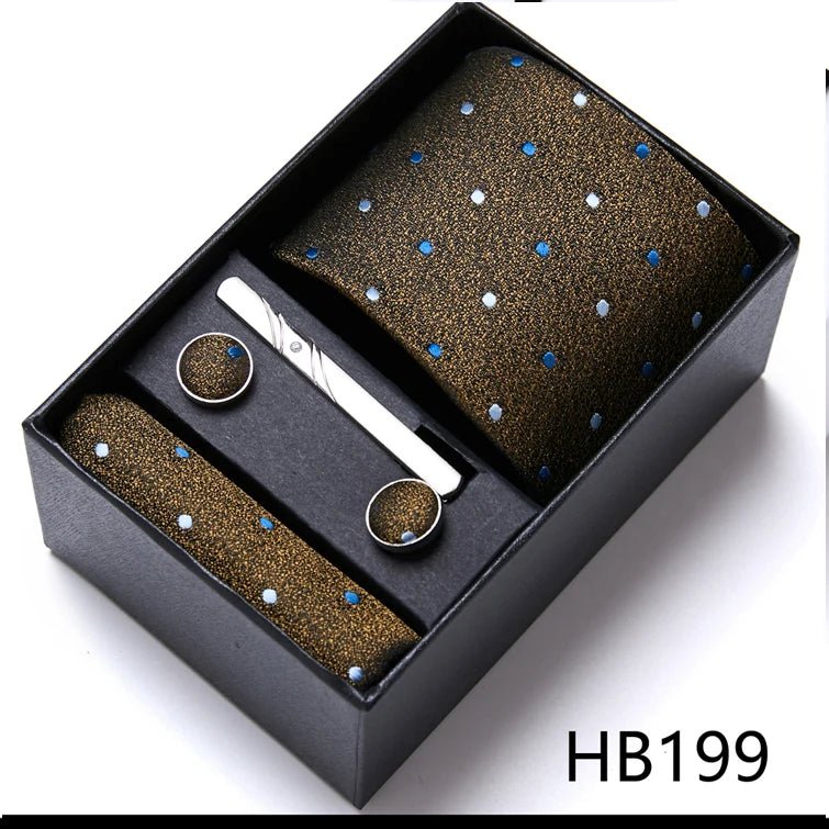 Jacquard Fashion Brand Tie Pocket Squares Set For Men Tie Handkerchief Cufflink Necktie Gift Box Fit Wedding Holiday Workplace - Luzilly Bridal & Apparel