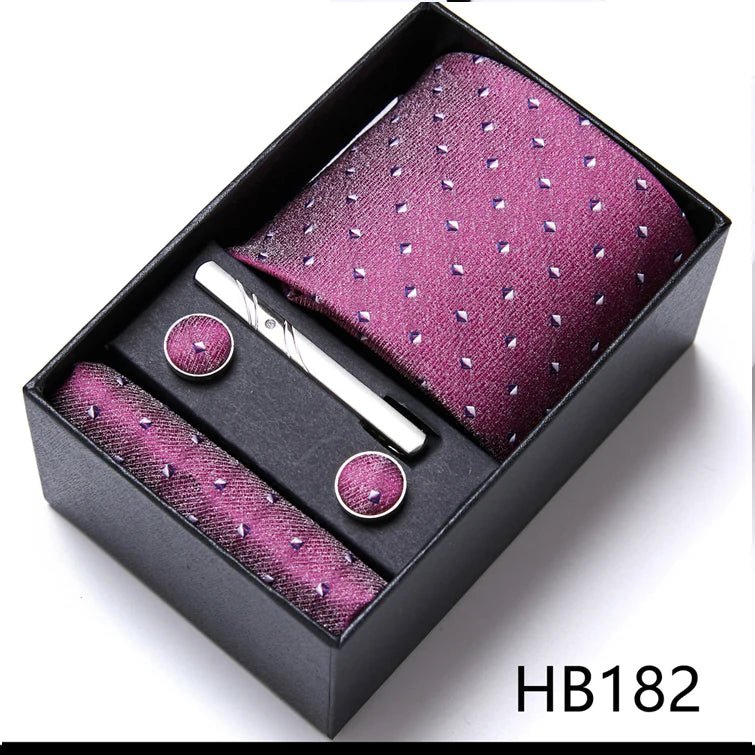 Jacquard Fashion Brand Tie Pocket Squares Set For Men Tie Handkerchief Cufflink Necktie Gift Box Fit Wedding Holiday Workplace - Luzilly Bridal & Apparel