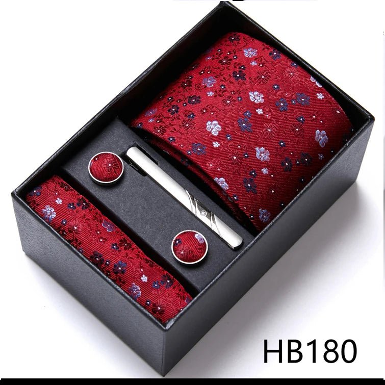 Jacquard Fashion Brand Tie Pocket Squares Set For Men Tie Handkerchief Cufflink Necktie Gift Box Fit Wedding Holiday Workplace - Luzilly Bridal & Apparel