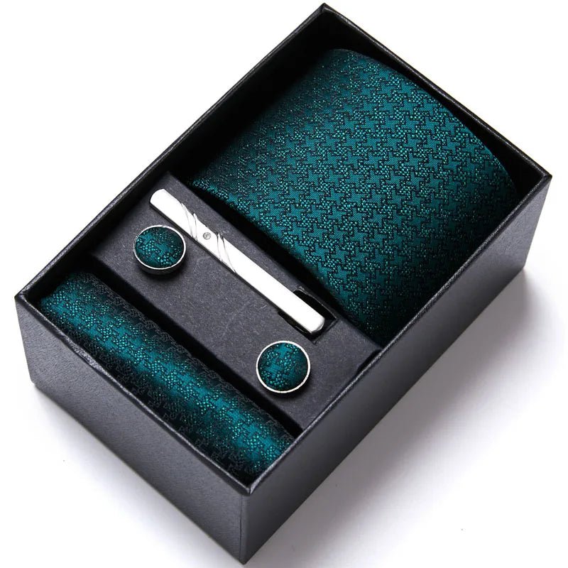 Jacquard Fashion Brand Tie Pocket Squares Set For Men Tie Handkerchief Cufflink Necktie Gift Box Fit Wedding Holiday Workplace - Luzilly Bridal & Apparel