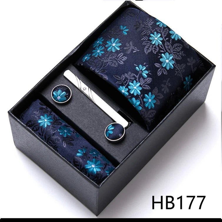 Jacquard Fashion Brand Tie Pocket Squares Set For Men Tie Handkerchief Cufflink Necktie Gift Box Fit Wedding Holiday Workplace - Luzilly Bridal & Apparel